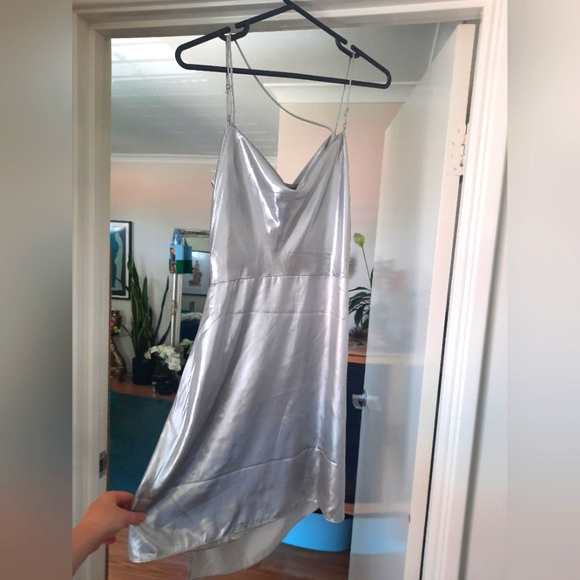 Silver disco shiny slip dress - Picture 3 of 3
